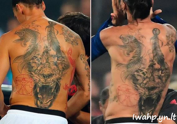 Man U striker Zlatan Ibrahimovic’s massive Tiger tattoos on his back